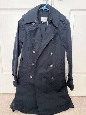 NWT Club Monaco Navy Trench Coat XS Italian Fabric Double Breasted Belted Jacket